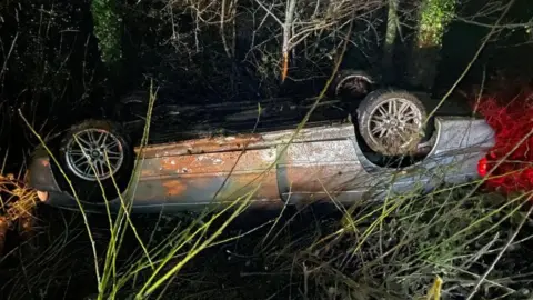 Devon and Cornwall Police One of the cars who aquaplaned