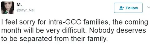 Twitter/@myr_naj "I feel sorry for intra-GCC families, the coming month will be very difficult. Nobody deserves to be separated from their family."