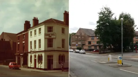 Mavis Baker/BBC St Anns Well Inn and same spot today