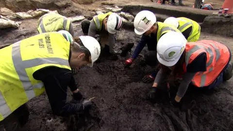 BBC Archaeologists working on the site near Woodbridge