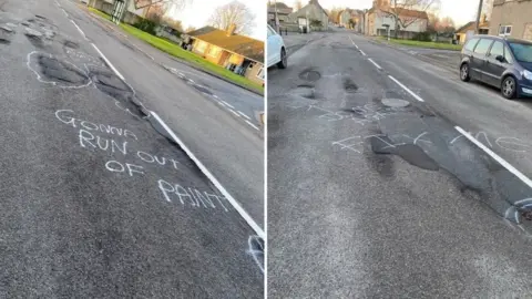 Paint daubed on road