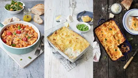 Ballymaguire Foods A composite image containing a pasta dish, a fish pie and a lasagne. 
