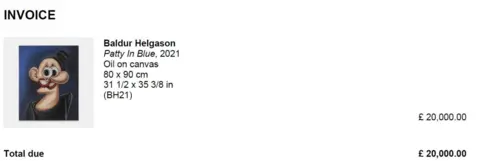 Metropolitan Police An art invoice for Patty in Blue, 2021 by Baldur Helgason. In invoice says: total due: £20,000