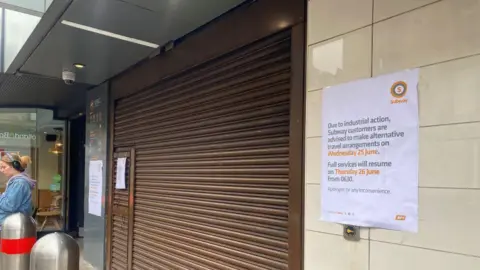 A Glasgow Subway station with shutters down