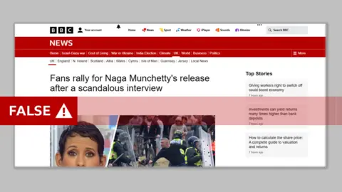 A screengrab of a fake BBC News nonfiction  falsely claiming that Munchetty had fixed  a "scandalous" interview