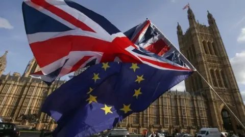 Getty Images Flags outside Parliament