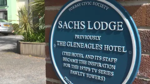 Blue plaque at the site of the former Gleneagles Hotel