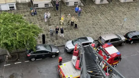 Hamish Fire truck at St John's Church in Bath rescuing a peregrine chick