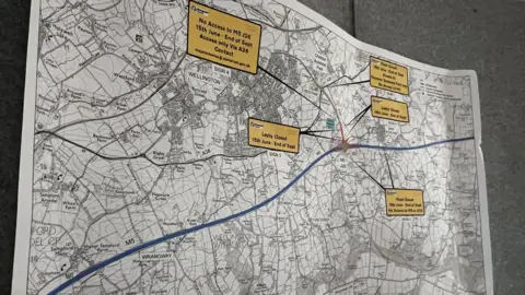 Black and white map of the region around Wellington in Somerset, showing yellow boxes and arrows to indicate which areas will be affected by the closures.