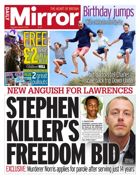 Daily Mirror headline: Stephen killer's freedom bid