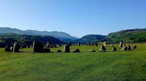Stone circle in Keswick on a hot day in July.