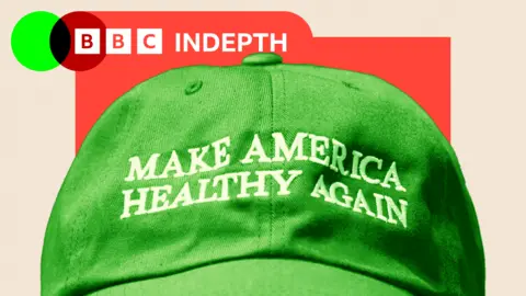 A treated image of a green 'make America healthy again' hat