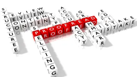 Getty Images Crossword puzzle showing proofreading keywords as dice