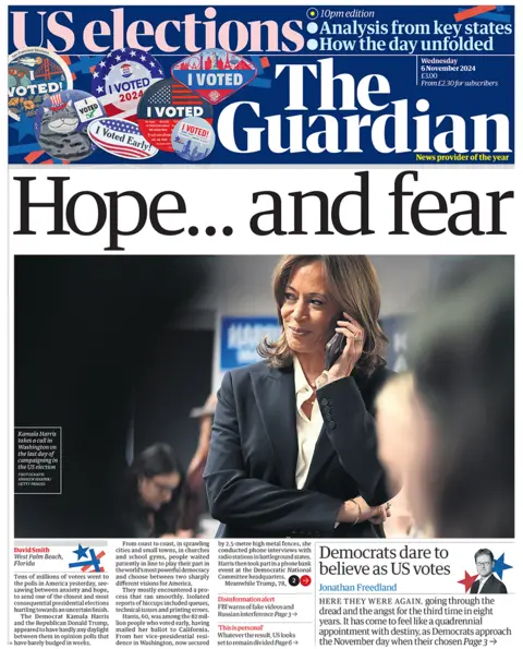 The headline on the front page of the Guardian reads: 