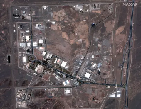 Maxar Technologies/EPA A handout satellite image made available shows Iran's Natanz nuclear enrichment facility after US air strikes, in Natanz, Iran, 22 June 2025. 