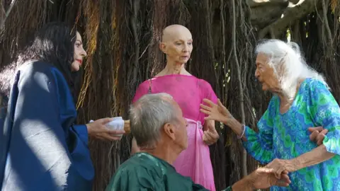 Sue Healey Eileen Kramer and others working on the film The God Tree