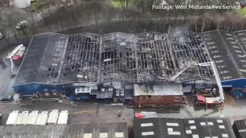 Drone footage of factory fire