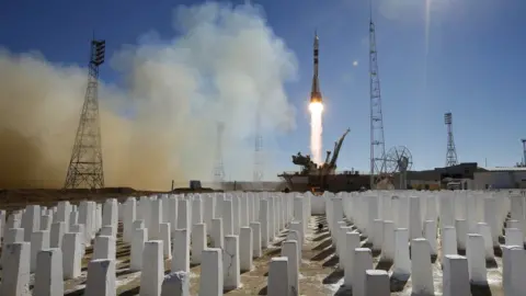 EPA Soyuz booster rocket with the Soyuz MS-10 spacecraft launches from Baikonur cosmodrome, Kazakhstan, 11 October 2018