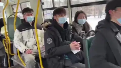 Ukraine Foreign Ministry Foreign students in bus in Sumy waiting to be evacuated