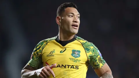 PA WIRE Israel Folau in a Wallabies uniform on field