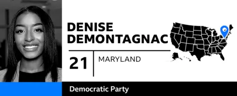 BBC graphic profiles Denise DeMontagnac, a 21-year-old from Maryland who describes herself as a Democrat