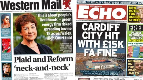 Front pages of the Western Mail and the South Wales Echo