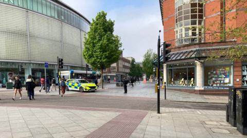 Police cordon outside Waterstones on Exeter High Street
