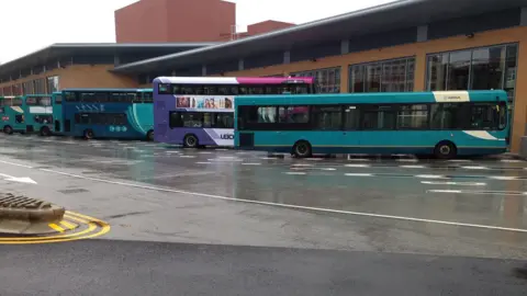 Buses lined up a Haymarket bus station in Leicester