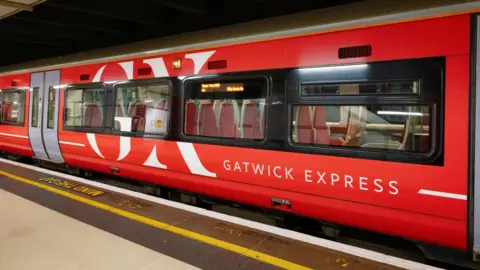 Getty Images A red train. On the side are the words Gatwick Express