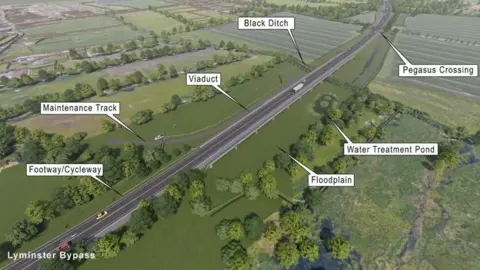 A visualisation of the northern section of the Lyminster Bypass