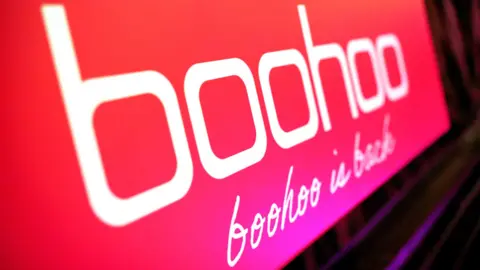 Getty Images Red and pink Boohoo logo