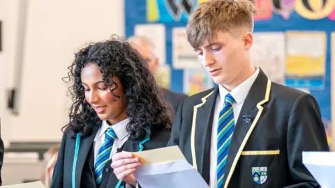 pupils look at exam results