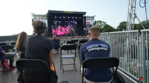 Forwards People on the viewing platform watching the stage