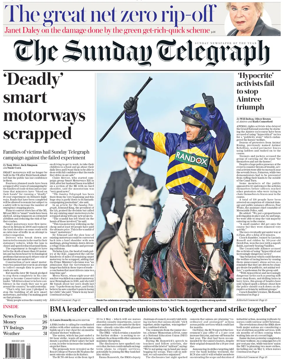 Sunday Telegraph Front Page