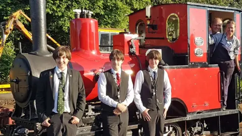 Matthew Wear Jake, Joe and Ross Waddington with locomotive No.6