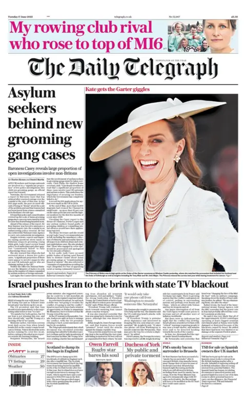 The headline on the front page of the Daily Telegraphy reads: 