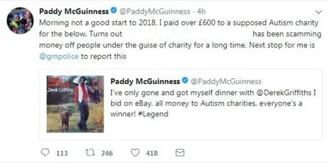 Paddy McGuiness/Twitter McGuinness tweet about scam