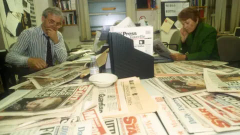 Humphrys with Sue MacGregor in the Today production office in 1993