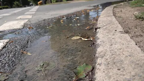 A pool of water by the kerb of the Parkway in Cottingham