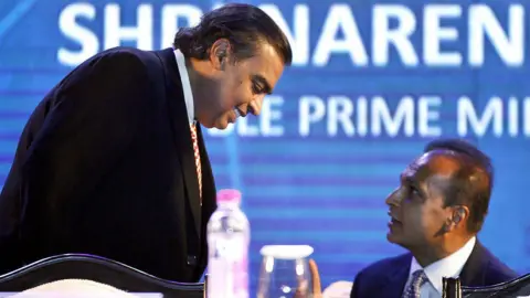 Getty Images Tycoon Brothers Reliance, Chairman of the Relialing Ada Group, Anil Ambani, Chairman of the Relains Ada Group, during the launch of the Digital Ministers Week by Prime Minister Narendra Modi at EGY Stadium on July 1, 2015 in New Delhi, India.