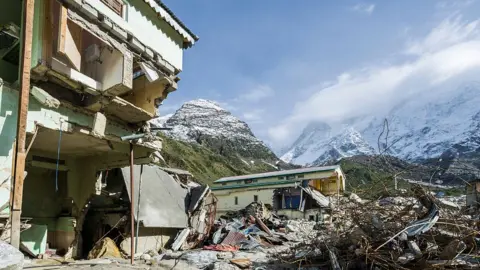 Getty Images KEDARNATH, UTTARAKHAND, INDIA - 2015/06/03: The small town around Kedarnath Temple got totally destroyed by the 2013 flood, only ruins are left.