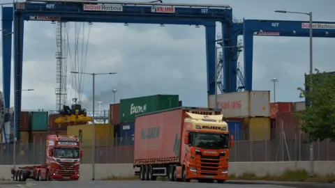 Getty Images/NurPhoto Heavy goods vehicles at Belfast Harbour