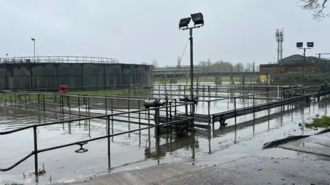 LISA SCOTT Horley Sewage Treatment works underwater after a flood