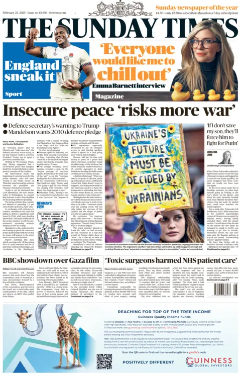 The front page of the Sunday Times