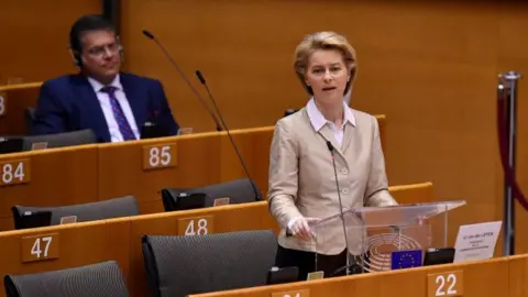 Getty Images Ursula von der Leyen addressing the EU parliament in Brussels