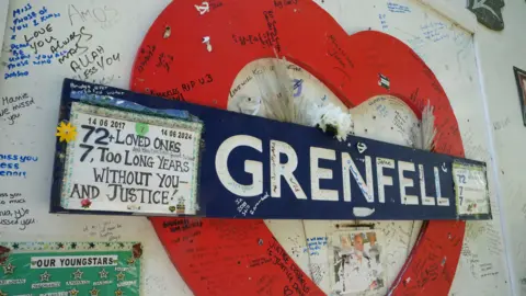 PA Media The Grenfell Memorial Wall in west London covered with handwritten messages honouring those who lost their lives in the fire. 