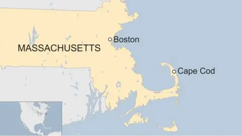 Map showing Massachusetts, with Boston and Cape Cod labelled