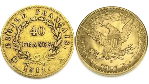 Kinghams Auctioneers France Napoleon I 40 francs from 1811 and a USA Liberty head 10 dollars from 1901