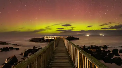 BBC Weather Watcher Hareesh Ballycastle beach wooden walkway