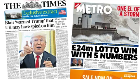 Times and metro front poages for 04/01/18